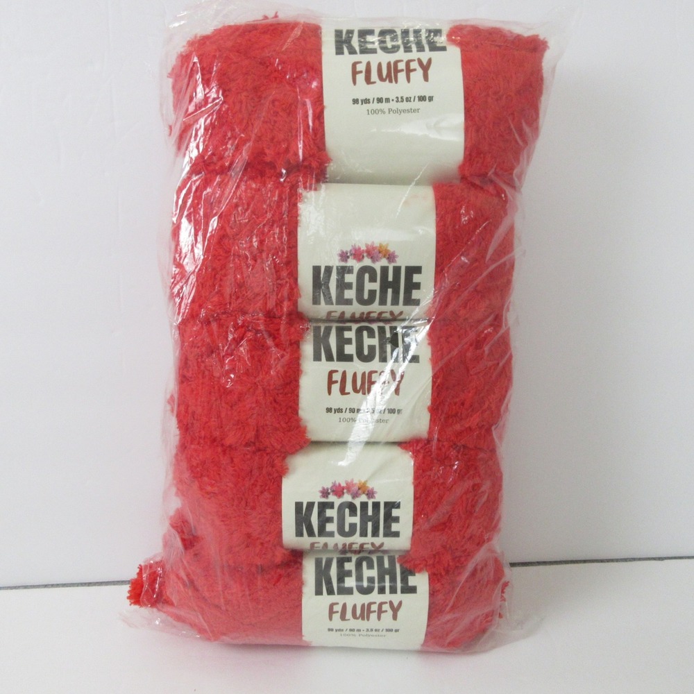 KECHE FLUFFY Yarn Red‎ 100% Polyester Bulky Weight 98 Yds 3.5 oz Red 5 Skeins